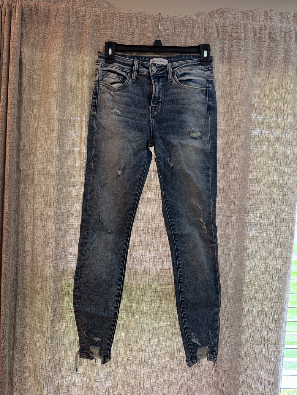 Flying Monkey Ultra High Rise Distressed Skinny Jeans - Dark Blue Wash